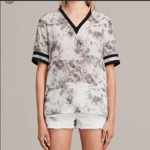 All Saints Ana Tyde Ribbed Stripe Silk Blouse XS